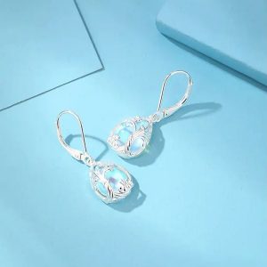 Bông tai bạc đá mặt trăng moonstone Life Tree