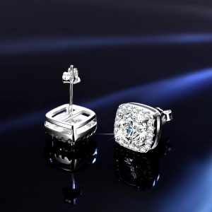 Bông tai bạc kim cương Moissanite lấp lánh tinh hà