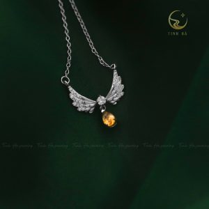 Dây chuyền bạc Bird Wings đính đá Thạch anh vàng Citrine