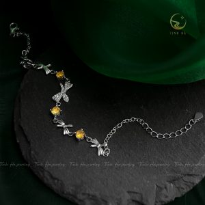 Lắc tay bạc Bow đính đá Thạch anh vàng Citrine