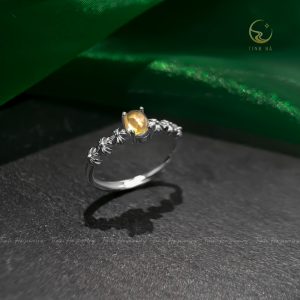 Nhẫn bạc đính đá Thạch anh vàng Citrine oval mài nhẵn