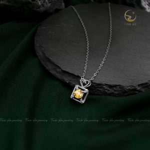 Dây chuyền bạc Heart Square đính đá Thạch anh vàng Citrine