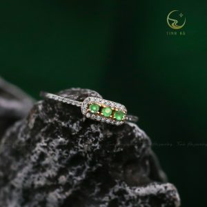 Nhẫn bạc nữ Triplets đính đá Emerald thiên nhiên