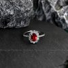 Nhẫn bạc mặt đá oval Garnet thạch lựu đỏ thiên nhiên