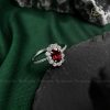 Nhẫn bạc mặt đá oval Garnet thạch lựu đỏ thiên nhiên