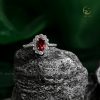 Nhẫn bạc mặt đá oval Garnet thạch lựu đỏ thiên nhiên