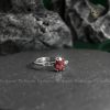 Nhẫn bạc Oval Leaf đính đá Garnet thạch lựu đỏ thiên nhiên
