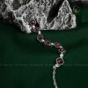Lắc tay bạc nữ đính đá Garnet đỏ oval mài nhẵn