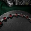 Lắc tay bạc nữ đính đá Garnet đỏ oval mài nhẵn