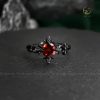Nhẫn bạc nữ xi đen cá tính đính đá Garnet thiên nhiên