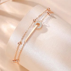 Lắc tay Lock Circle bạc/vàng đá Zircon thanh lịch