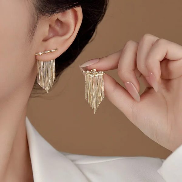 Bông tai tua rua mạ vàng đính đá Zircon