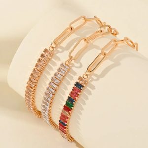 Lắc tay mắt xích mạ vàng đá Zircon