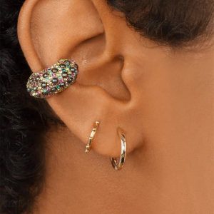 Bông tai mạ vàng nạm đá Zircon màu không xỏ lỗ