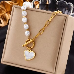 Dây chuyền mạ vàng đính ngọc trai không đối xứng thời thượng
