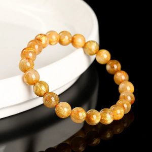 Vòng tay nam nữ chuỗi đá Thạch anh tóc vàng 5A Gold Rutilated Quartz