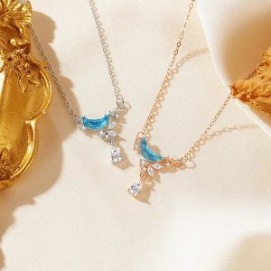 Dây chuyền bạc mặt trăng khuyết đá Zircon xanh