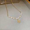 Dây chuyền mạ vàng ngọc trai mặt đá mặt trăng Moonstone kiểu Pháp