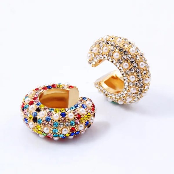 Bông tai mạ vàng nạm đá Zircon màu không xỏ lỗ