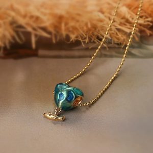 Dây chuyền mặt trái tim 3D đá Zircon xanh