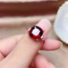 Nhẫn bạc mặt đá vuông Garnet thạch lựu đỏ thiên nhiên