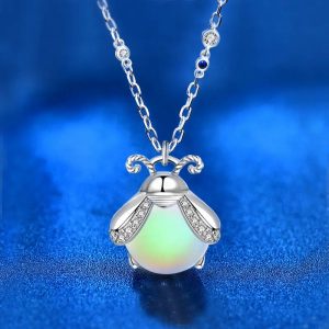 Dây chuyền đá mặt trăng Moonstone đom đóm xanh