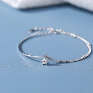 Lắc tay bạc mặt đá Zircon cao cấp 2 lớp không đối xứng