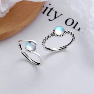 Nhẫn bạc đá mặt trăng Moonstone xoắn ốc