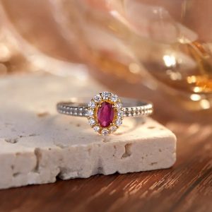 Nhẫn bạc mặt đá hồng ngọc Ruby oval thiên nhiên