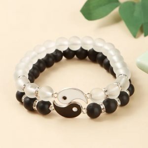 Vòng tay chuỗi nam nữ Thái cực âm dương đá Tourmaline đen thiên nhiên