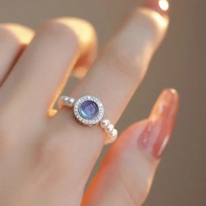 Nhẫn ngọc trai mặt đá Aquamarine sang trọng kiểu Pháp