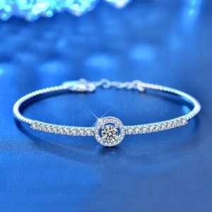 Lắc tay đính kim cương Moissanite tròn lấp lánh tinh hà