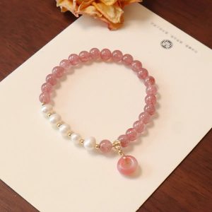 Vòng tay chuỗi thạch anh hồng thiên nhiên mix nhiều loại