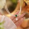 Dây chuyền chuỗi Double Chain ngọc trai thiên nhiên mặt đá Diopside thanh lịch