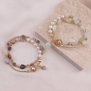 Vòng tay 2 lớp ngọc trai thiên nhiên mix pha lê nhiều màu