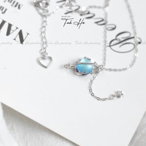 Dây chuyền bạc đá mặt trăng Moonstone cực quang tinh cầu