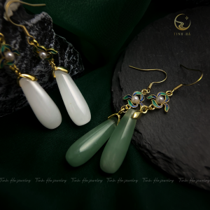 Bông tai dạng thả đá Chalcedony quý phái cổ điển