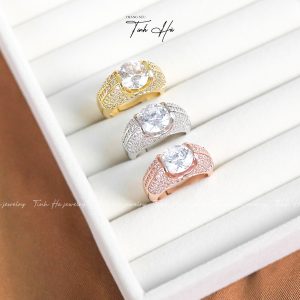 Nhẫn nam nữ đính full kim cương Moissanite