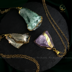 Dây chuyền mạ vàng mặt đá Topaz thiên nhiên thô