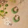 Bông tai tròn đá Chalcedony cổ điển