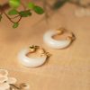 Bông tai tròn đá Chalcedony cổ điển
