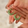 Bông tai tròn đá Chalcedony cổ điển