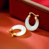 Bông tai tròn đá Chalcedony cổ điển