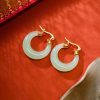 Bông tai tròn đá Chalcedony cổ điển