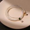 Dây chuyền chuỗi Double Chain ngọc trai thiên nhiên mặt đá Diopside thanh lịch