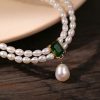 Dây chuyền chuỗi Double Chain ngọc trai thiên nhiên mặt đá Diopside thanh lịch