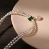 Dây chuyền chuỗi Double Chain ngọc trai thiên nhiên mặt đá Diopside thanh lịch