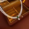 Dây chuyền chuỗi Double Chain ngọc trai thiên nhiên mặt đá Diopside thanh lịch