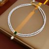 Dây chuyền chuỗi Double Chain ngọc trai thiên nhiên mặt đá Diopside thanh lịch