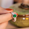 Nhẫn bạc bàn dày đính đá Diopside oval
